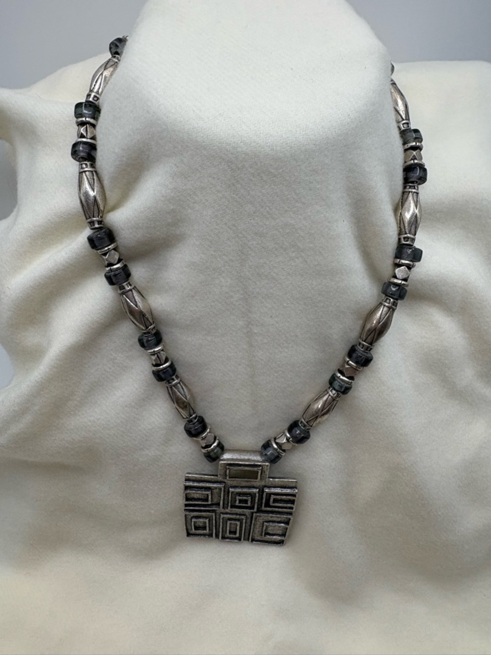 Chico's Oxidized Silver Geometric Pendant Necklace